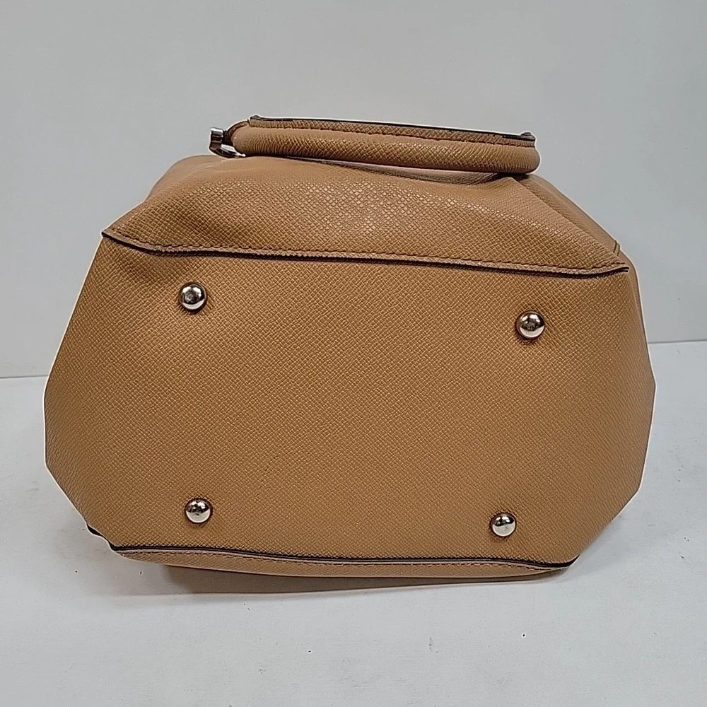 London Fog Beige Satchel Handbag Womens Faux Leather Structured Tote Purse